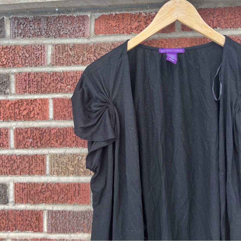 Beverly Drive Black Puff Shoulder Short Sleeve Cardigan - Picture 2 of 3